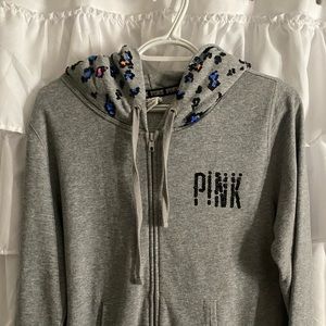 PINK hoodie sequin leopard print on hood